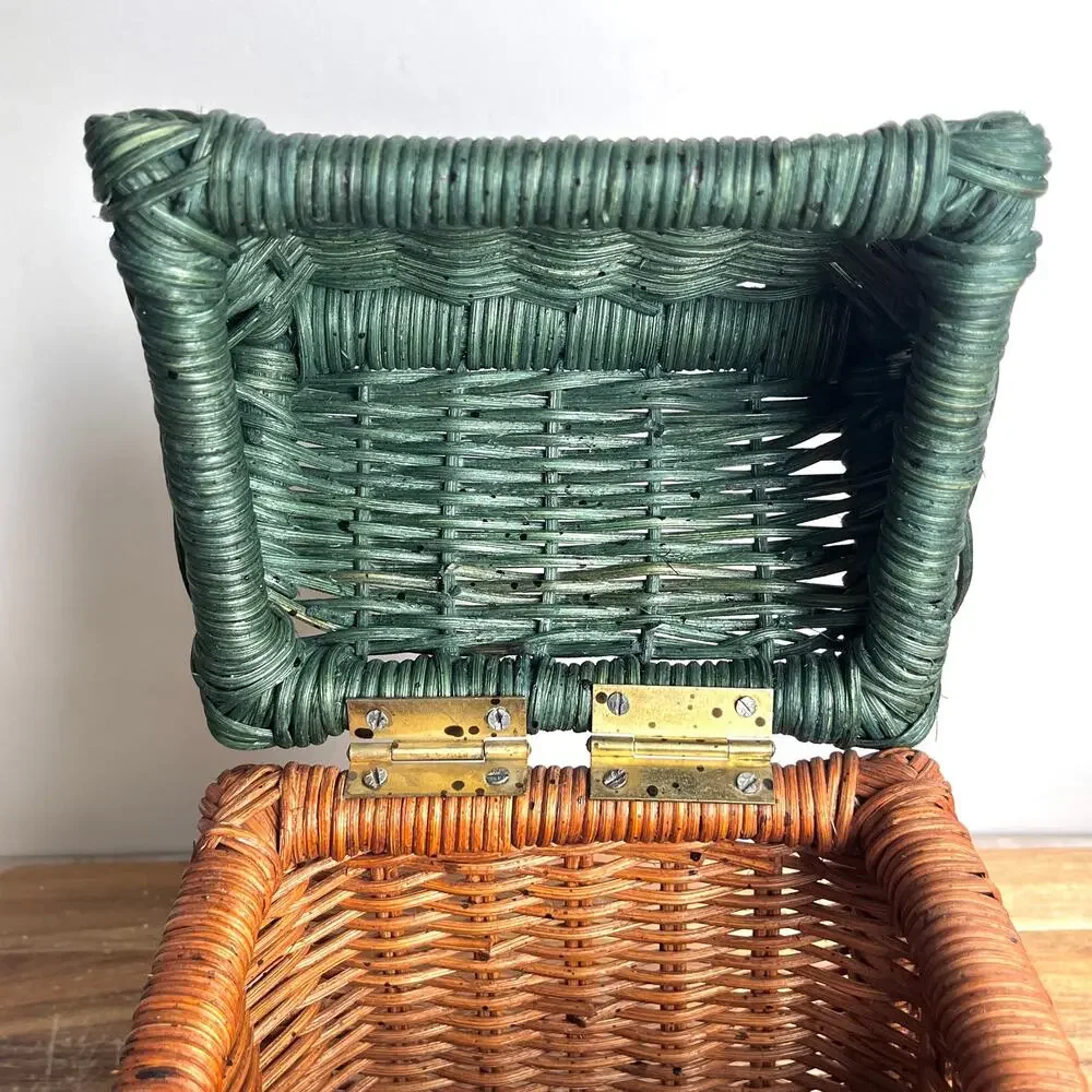 Vintage Wicker Rattan Wicker Decorative Birdhouse Hinged Lid Country Cottage